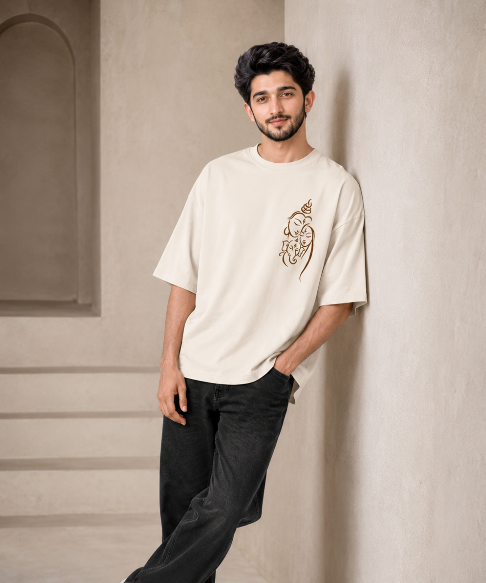 Ganesha Divine Connection Oversized T-Shirt – Ivory