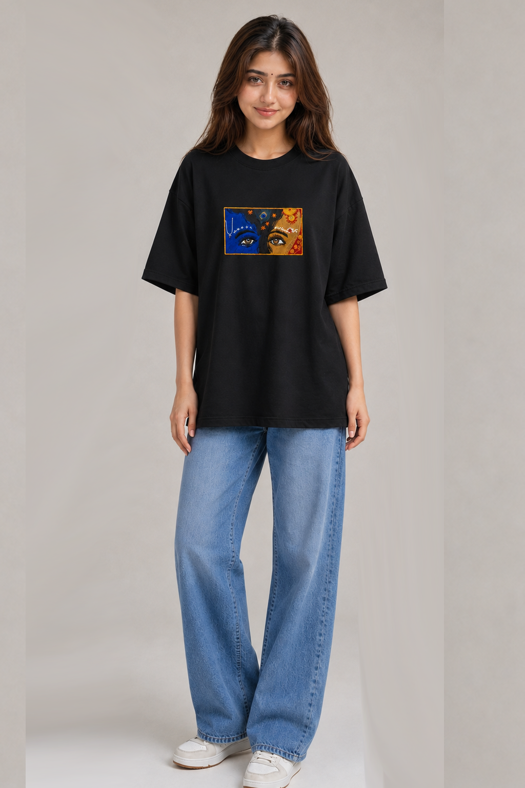 Radhe Krishna Eye Oversized Tee — Black