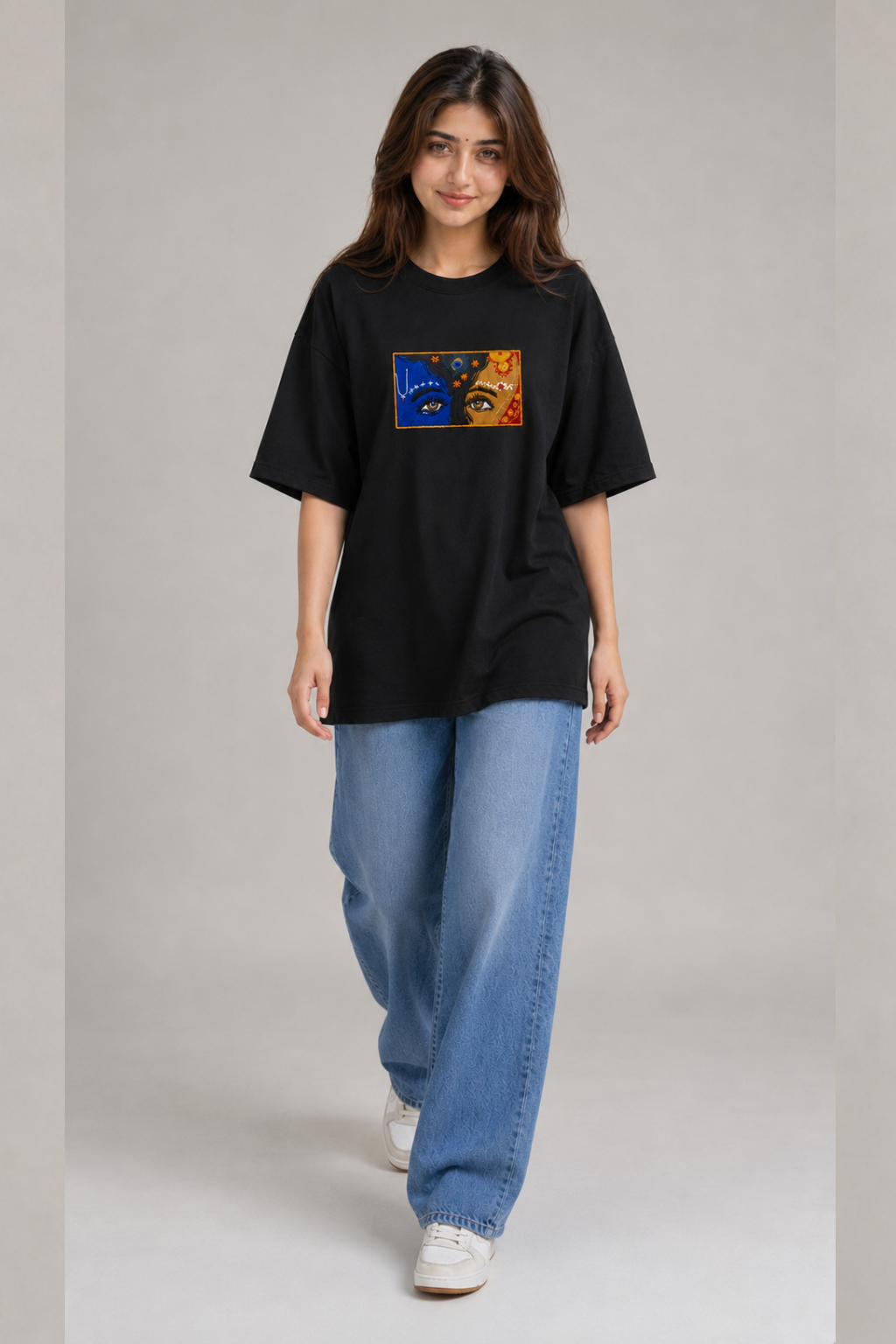 Radhe Krishna Eye Oversized Tee — Black