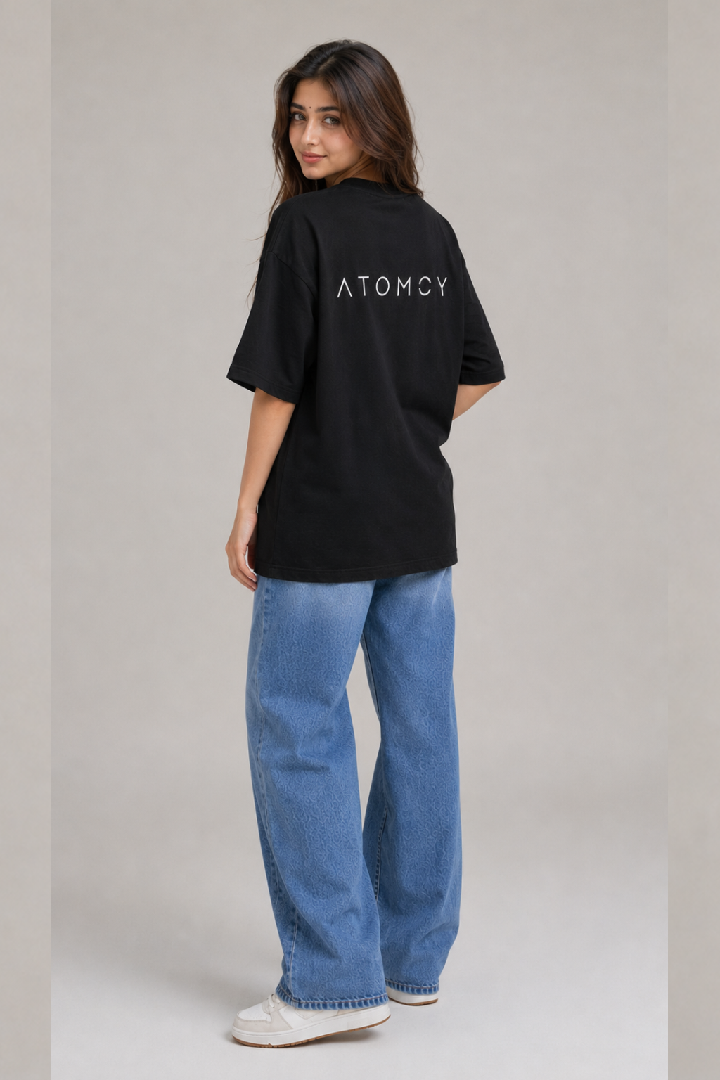 Radhe Krishna Eye Oversized Tee — Black