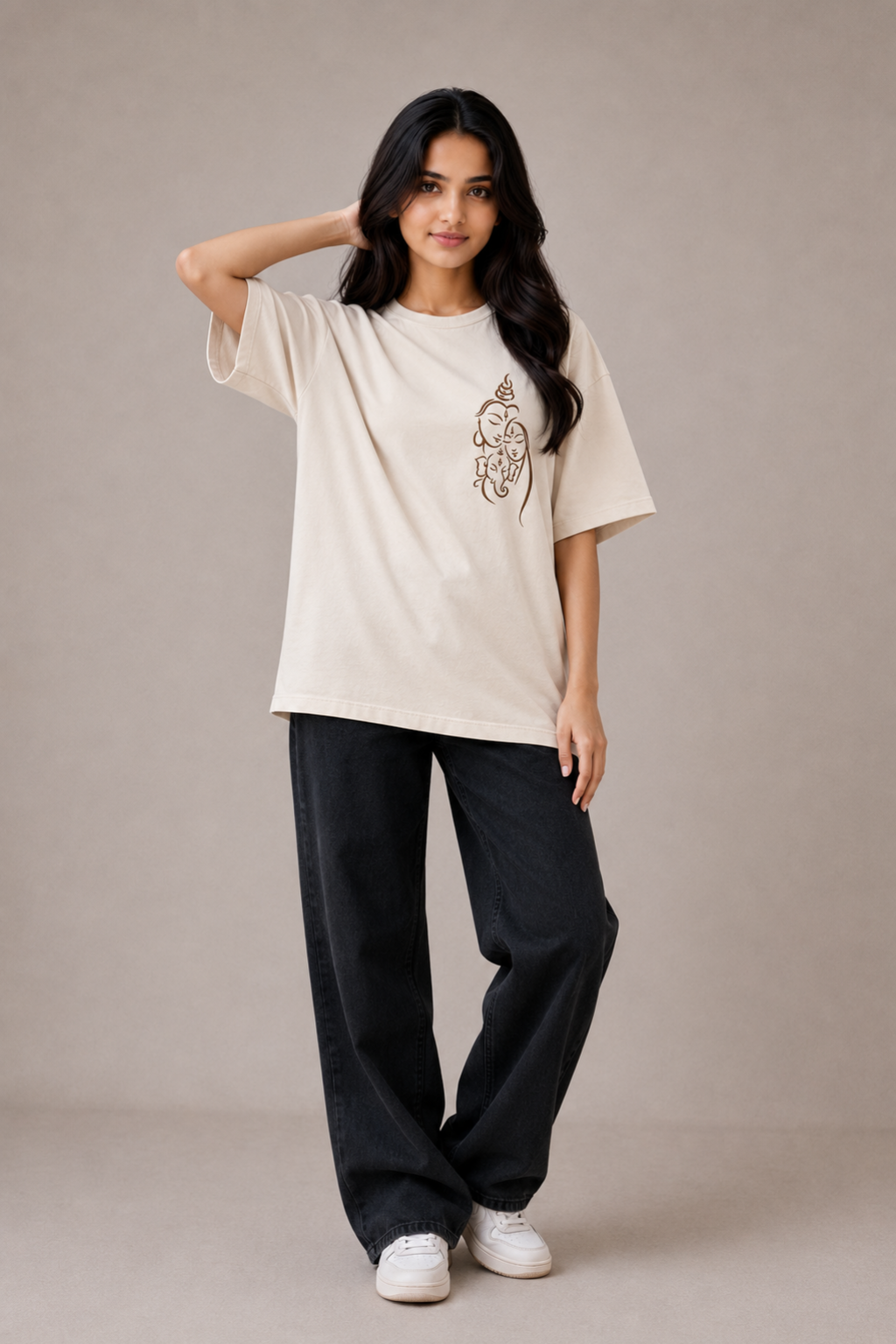 Ganesha Divine Connection Oversized T-Shirt – Ivory